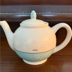 Rae Dunn Artisan Collection “Pour” Teapot Pale Blue Polka Dot Ceramic